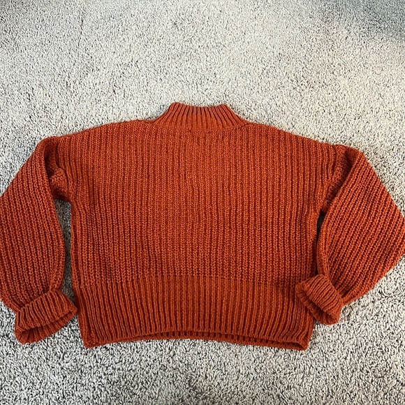 Double Zero Rust Burnt Orange Mock Turtleneck Chenille Cropped Sweater New - Picture 9 of 11